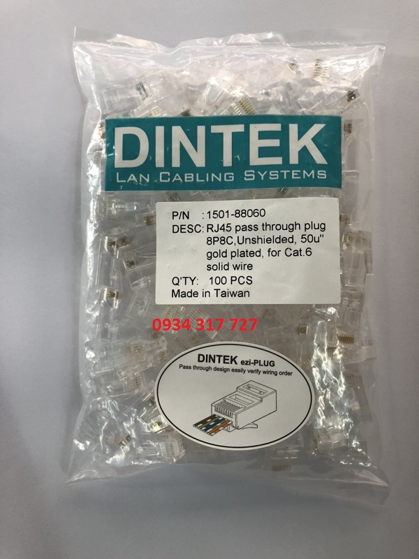 Hạt mạng DINTEK XUYÊN THẤU DÙNG CHO CAT5, CAT6 Cao cấp